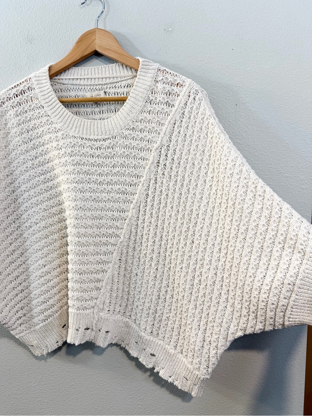 Pilcro Anthropologie Distressed Asymmetric Open Stitch Sweater M Ivory - Picture 8 of 10